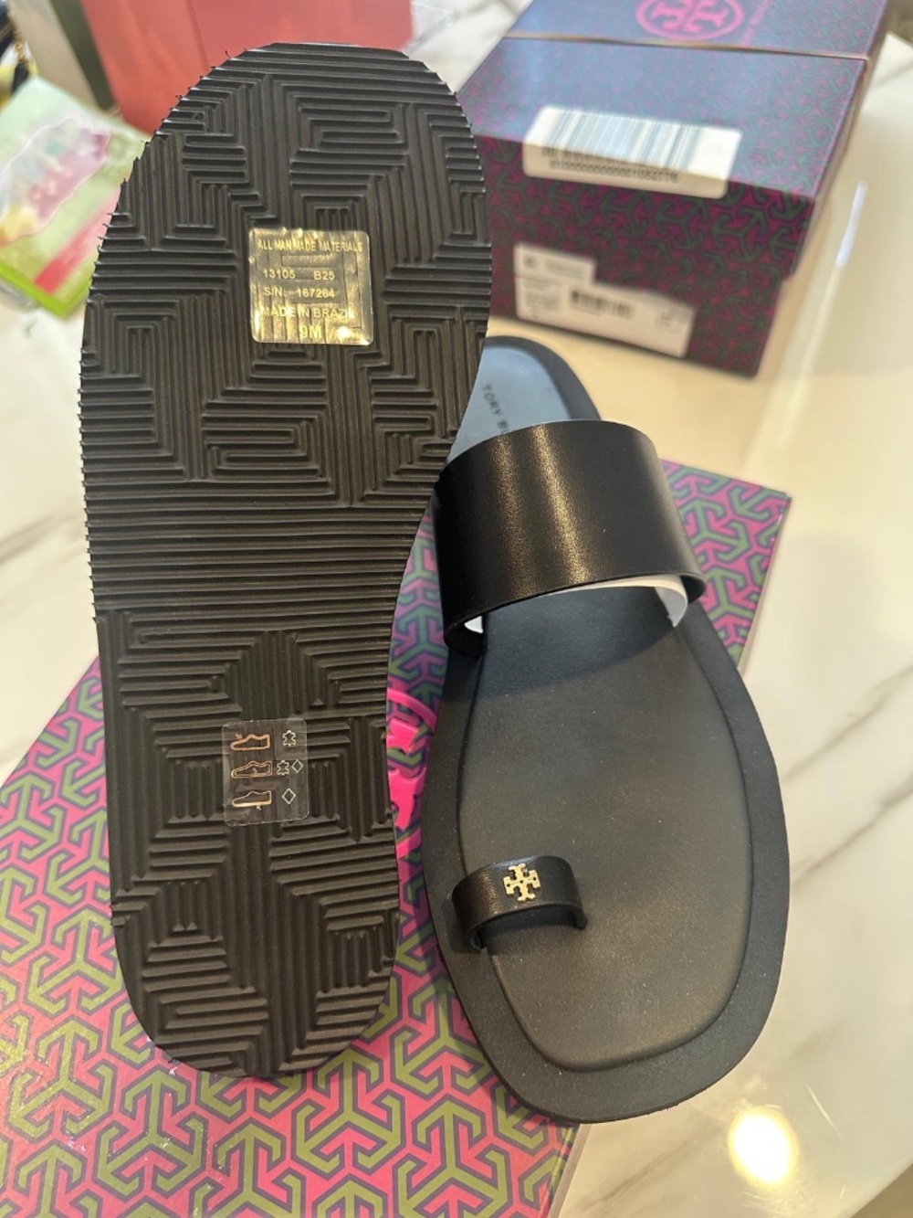 Тory Burch Black Sandals with Gold Accent Size 9 - Picture 7 of 7